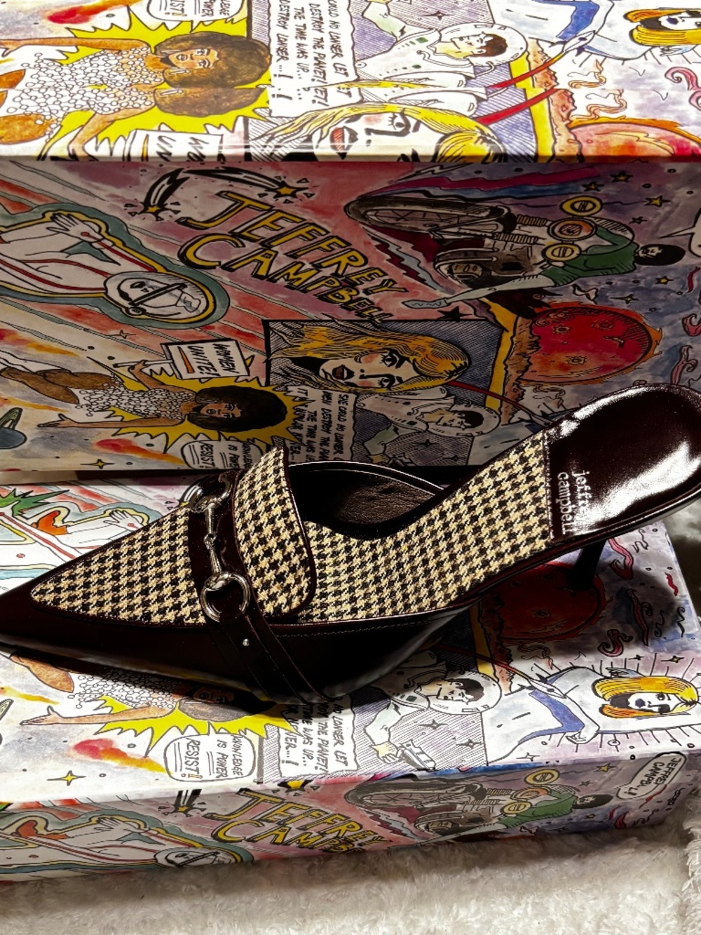 Jeffrey Campbell Astrologic Small Houndstooth Sz 10 Cream/Brown